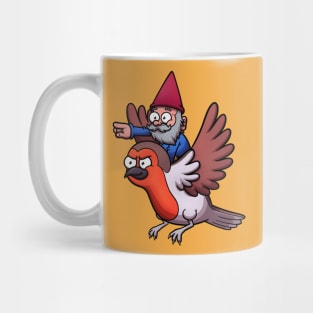 Garden Gnome Riding A Flying Red Robin Bird Mug